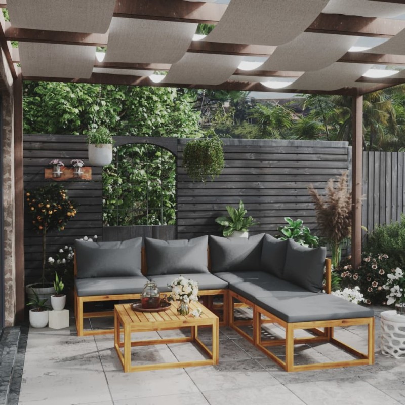 vidaXL Muebles de jardín 6 pzas cojines madera maciza de acacia 
