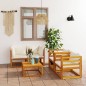 vidaXL Muebles de jardín 5 pzas cojines crema madera maciza de acacia vidaXL Muebles de jardín 5 pzas cojines crema madera maciza de acacia