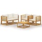 vidaXL Muebles de jardín 5 pzas cojines crema madera maciza de acacia vidaXL Muebles de jardín 5 pzas cojines crema madera maciza de acacia