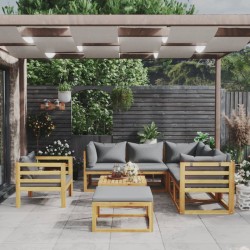 vidaXL Muebles de jardín 8 pzas cojines madera maciza de acacia 