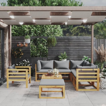 vidaXL Muebles de jardín 8 pzas cojines madera maciza de acacia 