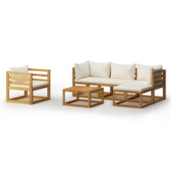 vidaXL Muebles de jardín 6 pzas cojines crema madera maciza de acacia 