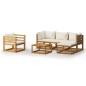 vidaXL Muebles de jardín 6 pzas cojines crema madera maciza de acacia vidaXL Muebles de jardín 6 pzas cojines crema madera maciza de acacia