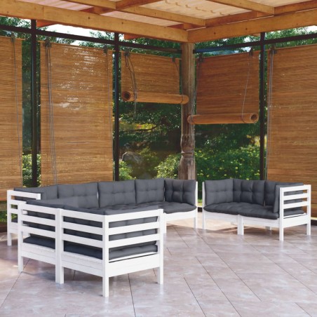 vidaXL Juego de muebles de jardín 8 pzas y cojines madera maciza pino