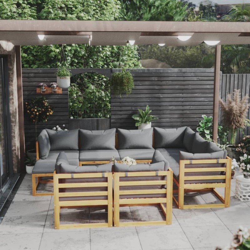 vidaXL Muebles de jardín 10 pzas cojines madera maciza de acacia vidaXL Muebles de jardín 10 pzas cojines madera maciza de acacia