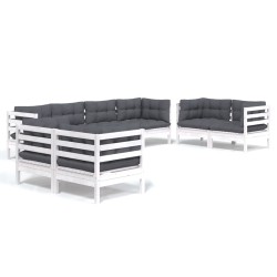 vidaXL Juego de muebles de jardín 8 pzas y cojines madera maciza pino