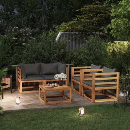 vidaXL Muebles de jardín 5 pzas cojines madera maciza de acacia 