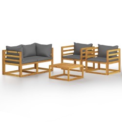 vidaXL Muebles de jardín 5 pzas cojines madera maciza de acacia 