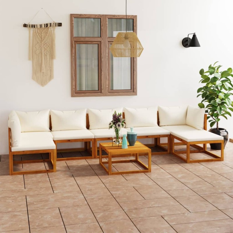 vidaXL Muebles de jardín 8 pzas cojines crema madera maciza de acacia vidaXL Muebles de jardín 8 pzas cojines crema madera maciza de acacia