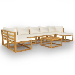 vidaXL Muebles de jardín 8 pzas cojines crema madera maciza de acacia