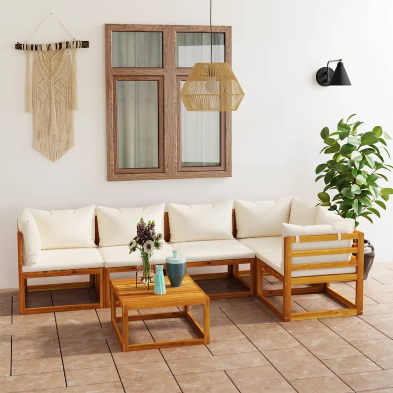 vidaXL Muebles de jardín 6 pzas cojines crema madera maciza de acacia
