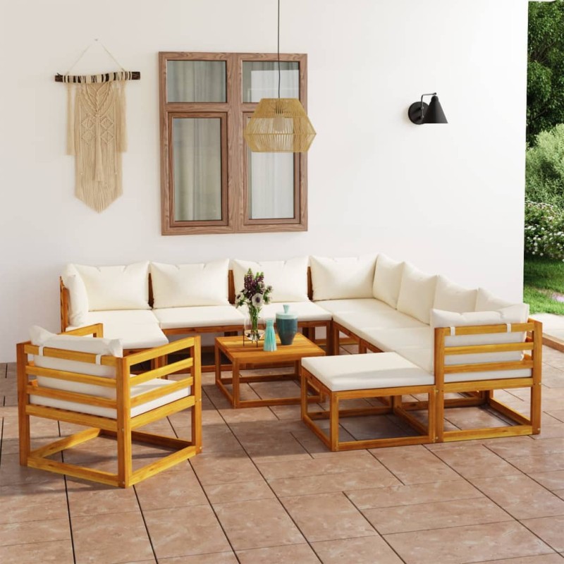 vidaXL Muebles de jardín 12 pzas cojines crema madera maciza acacia vidaXL Muebles de jardín 12 pzas cojines crema madera maciza acacia