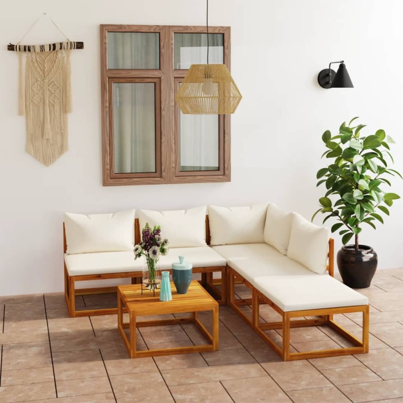 vidaXL Muebles de jardín 6 pzas cojines crema madera maciza de acacia vidaXL Muebles de jardín 6 pzas cojines crema madera maciza de acacia