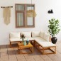 vidaXL Muebles de jardín 6 pzas cojines crema madera maciza de acacia vidaXL Muebles de jardín 6 pzas cojines crema madera maciza de acacia