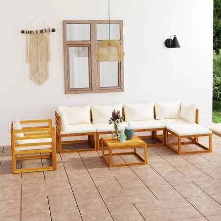 vidaXL Muebles de jardín 7 pzas cojines crema madera maciza de acacia 