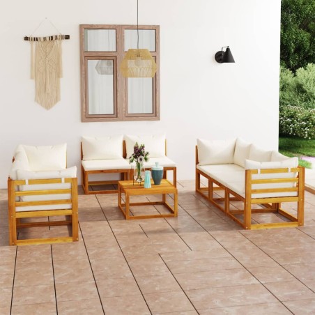 vidaXL Muebles de jardín 9 pzas cojines crema madera maciza de acacia