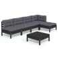 vidaXL Muebles de jardín 6 pzas con cojines negro madera de pino vidaXL Muebles de jardín 6 pzas con cojines negro madera de pino