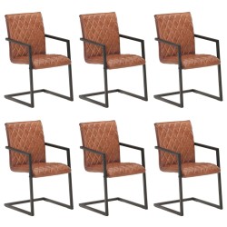 vidaXL Sillas voladizas de comedor 6 unidades cuero auténtico marrón