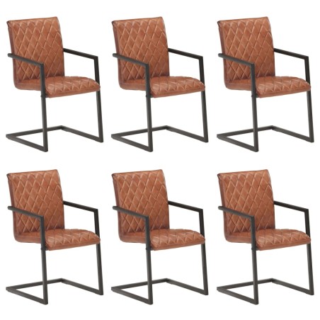 vidaXL Sillas voladizas de comedor 6 unidades cuero auténtico marrón