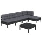 vidaXL Muebles de jardín 6 pzas con cojines negro madera de pino vidaXL Muebles de jardín 6 pzas con cojines negro madera de pino