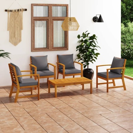vidaXL Muebles de jardín 5 piezas cojines madera maciza de acacia