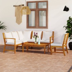 vidaXL Muebles de jardín 5 pzas cojines crema madera maciza de acacia 
