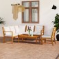 vidaXL Muebles de jardín 5 pzas cojines crema madera maciza de acacia 