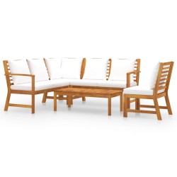 vidaXL Muebles de jardín 5 pzas cojines crema madera maciza de acacia 