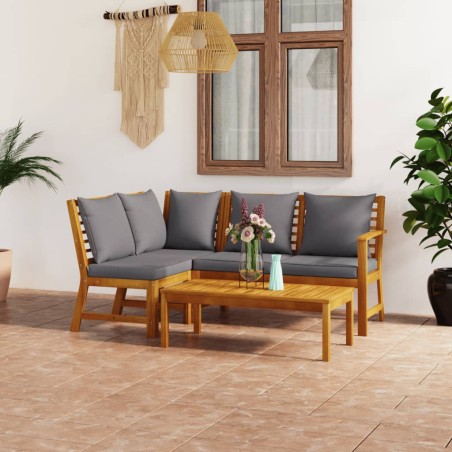 vidaXL Muebles de jardín 4 pzas cojines crema madera maciza de acacia