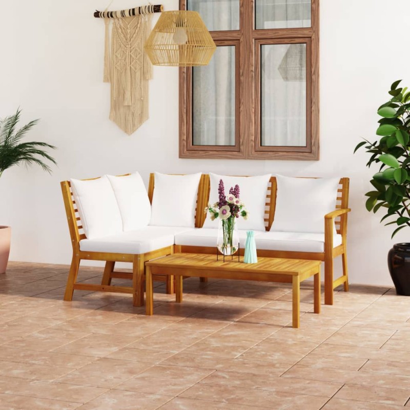 vidaXL Muebles de jardín 4 pzas cojines crema madera maciza de acacia vidaXL Muebles de jardín 4 pzas cojines crema madera maciza de acacia