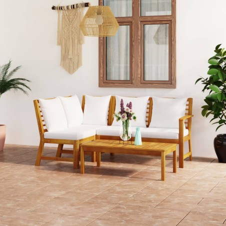 vidaXL Muebles de jardín 4 pzas cojines crema madera maciza de acacia 