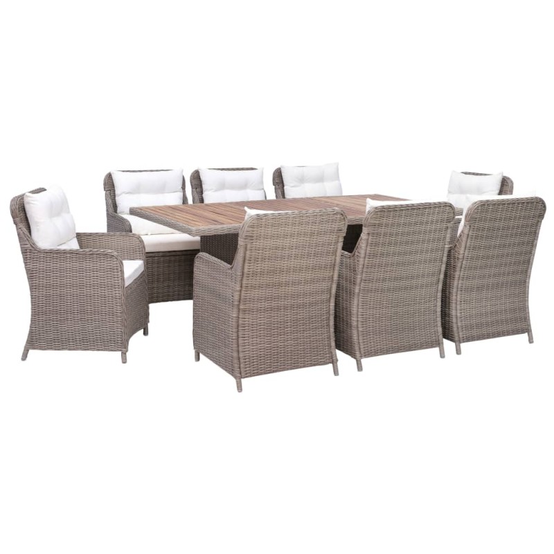 vidaXL Set de comedor jardín 9 pzas y cojines ratán sintético marrón vidaXL Set de comedor jardín 9 pzas y cojines ratán sintético marrón