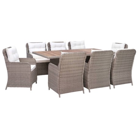 vidaXL Set de comedor jardín 9 pzas y cojines ratán sintético marrón