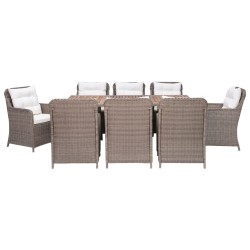 vidaXL Set de comedor jardín 9 pzas y cojines ratán sintético marrón