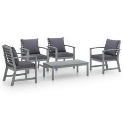 vidaXL Muebles de jardín 5 pzas cojines gris madera maciza de acacia 