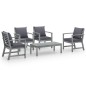 vidaXL Muebles de jardín 5 pzas cojines gris madera maciza de acacia vidaXL Muebles de jardín 5 pzas cojines gris madera maciza de acacia