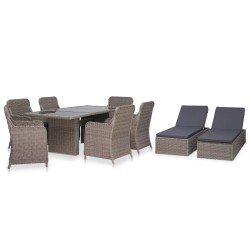 vidaXL Set de comedor de jardín 9 piezas ratán sintético marrón  