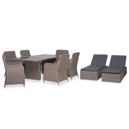 vidaXL Set de comedor de jardín 9 piezas ratán sintético marrón  