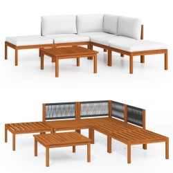 vidaXL Muebles de jardín 6 pzas cojines crema madera maciza de acacia 