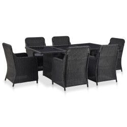 vidaXL Set de comedor de jardín 7 piezas ratán sintético negro