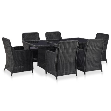 vidaXL Set de comedor de jardín 7 piezas ratán sintético negro