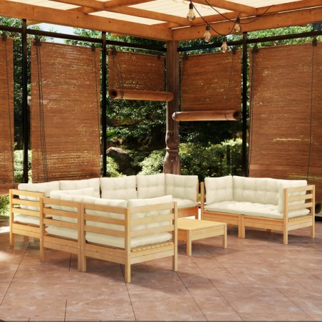 vidaXL Muebles de jardín 9 pzas y cojines madera maciza de pino crema