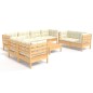 vidaXL Muebles de jardín 9 pzas y cojines madera maciza de pino crema vidaXL Muebles de jardín 9 pzas y cojines madera maciza de pino crema