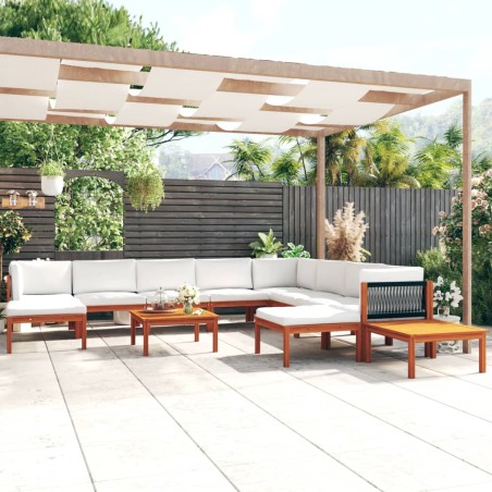 vidaXL Muebles de jardín 12 pzas cojines crema madera maciza acacia 
