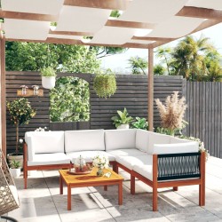 vidaXL Muebles de jardín 6 pzas cojines crema madera maciza de acacia 
