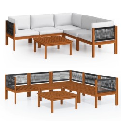 vidaXL Muebles de jardín 6 pzas cojines crema madera maciza de acacia 