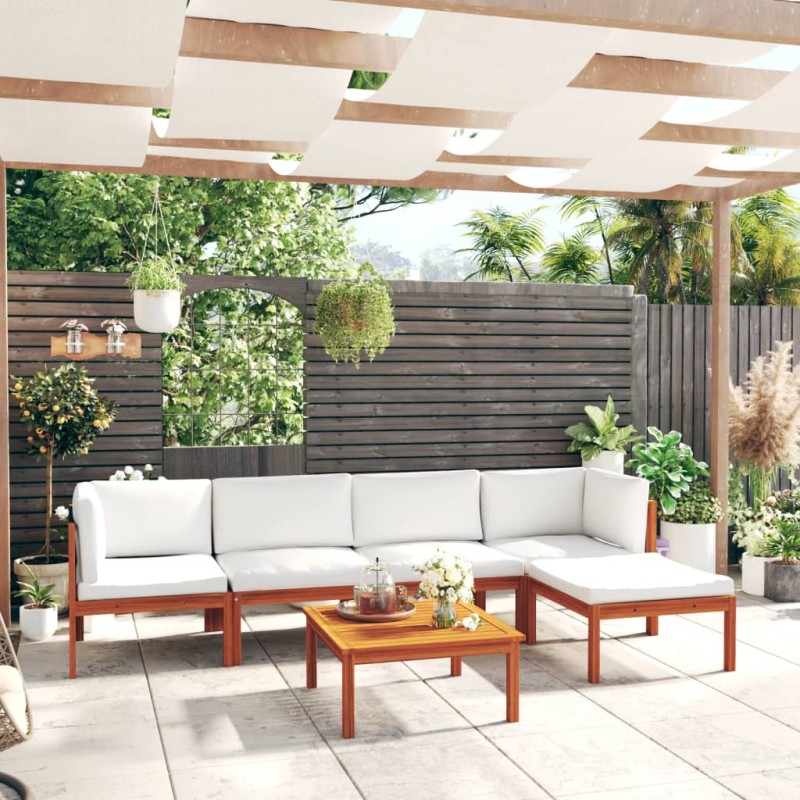 vidaXL Muebles de jardín 6 pzas cojines crema madera maciza de acacia vidaXL Muebles de jardín 6 pzas cojines crema madera maciza de acacia