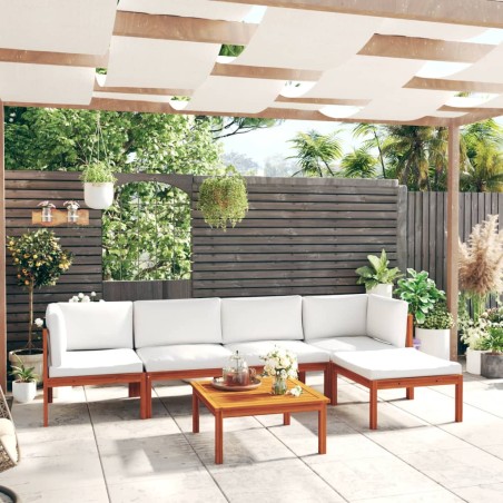 vidaXL Muebles de jardín 6 pzas cojines crema madera maciza de acacia 