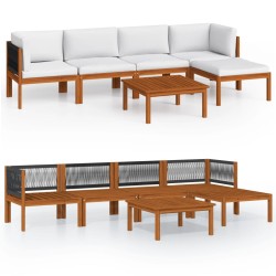 vidaXL Muebles de jardín 6 pzas cojines crema madera maciza de acacia 