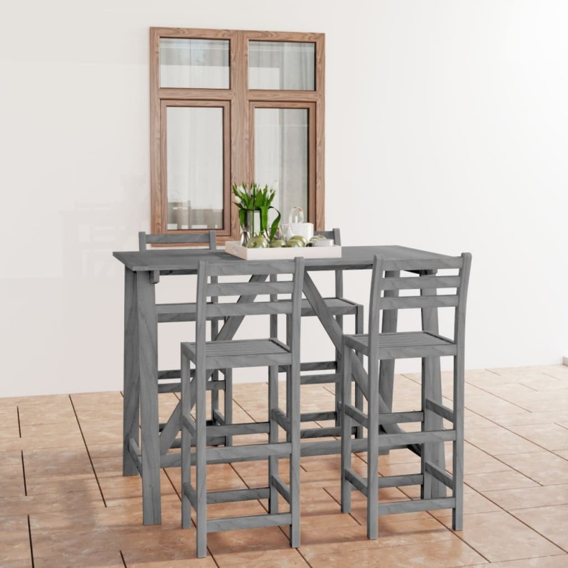 vidaXL Mesa y sillas de bar de jardín 5 pzas gris madera maciza acacia vidaXL Mesa y sillas de bar de jardín 5 pzas gris madera maciza acacia